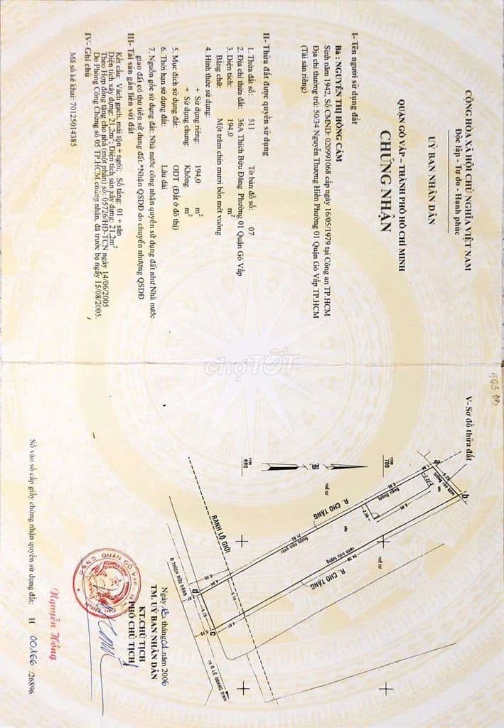 Đất thổ cư, trung tâm chợ Gò Vấp, chính chủ cần sang nhượng gấp