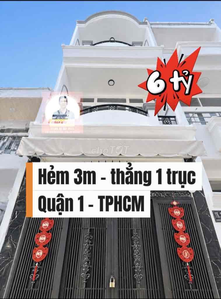 🏠 Nhà Quận 1 - hẻm xe ba gác thẳng 1 trục - gần mặt tiền - đất vuông