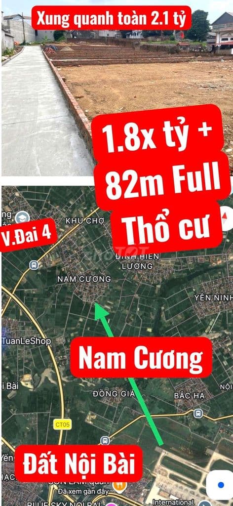 1.8x tỷ 82m full thổ cư đất Nội Bài, Nam Cương 10 phut ra sân bay F0