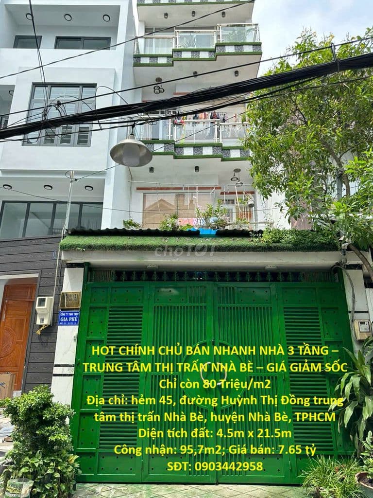 NHÀ 3 TẦNG TRUNG TÂM THỊ TRẤN NHÀ BÈ GIÁ GIẢM SỐC Chỉ còn 80 Triệu/m2 - Ảnh 2