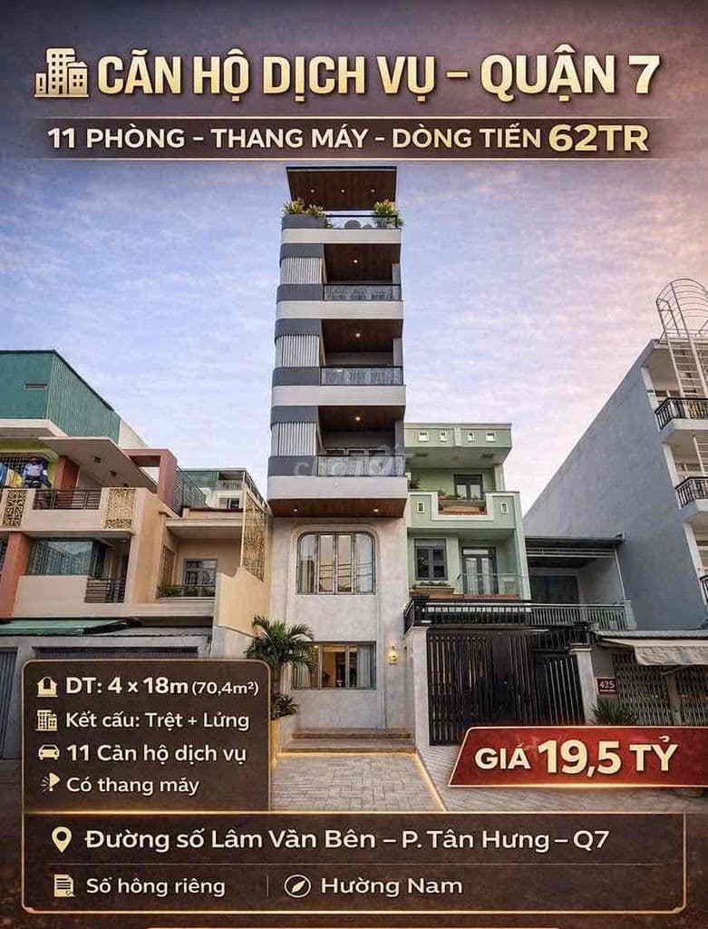CĂN HỘ DỊCH VỤ – QUẬN 7 11 PHÒNG – THANG MÁY – DÒNG TIỀN 62TR