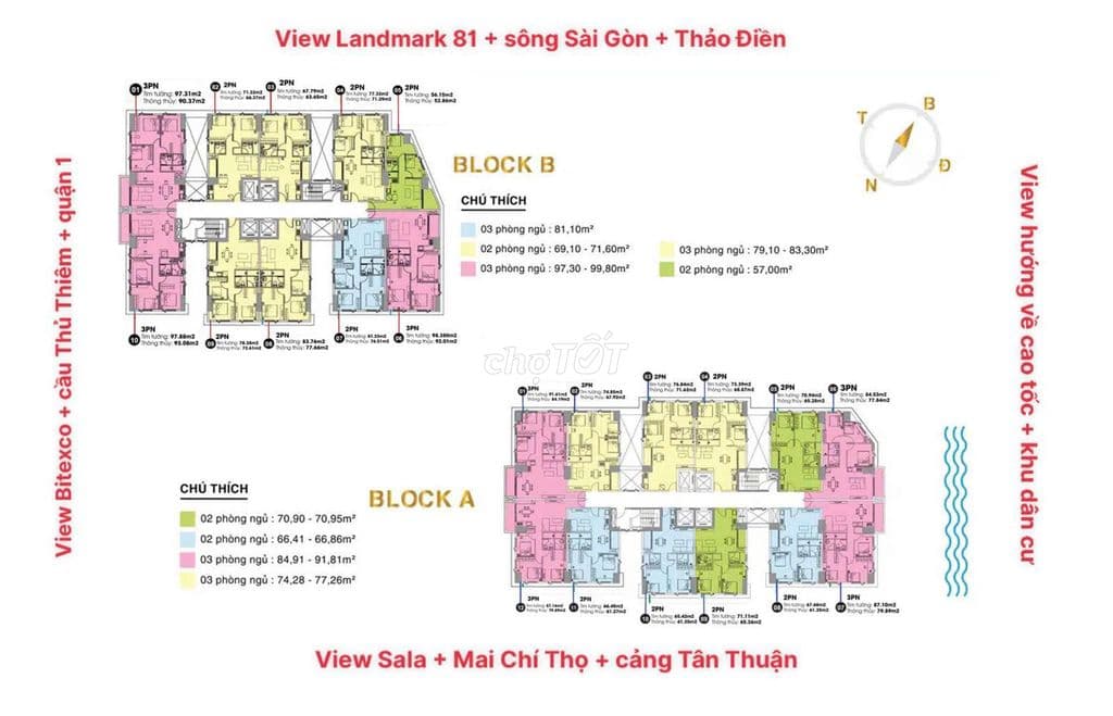 Bán căn hộ cao cấp Paris Hoàng Kim 71,3m2, 2PN, Ngay Trần Não, quận 2.