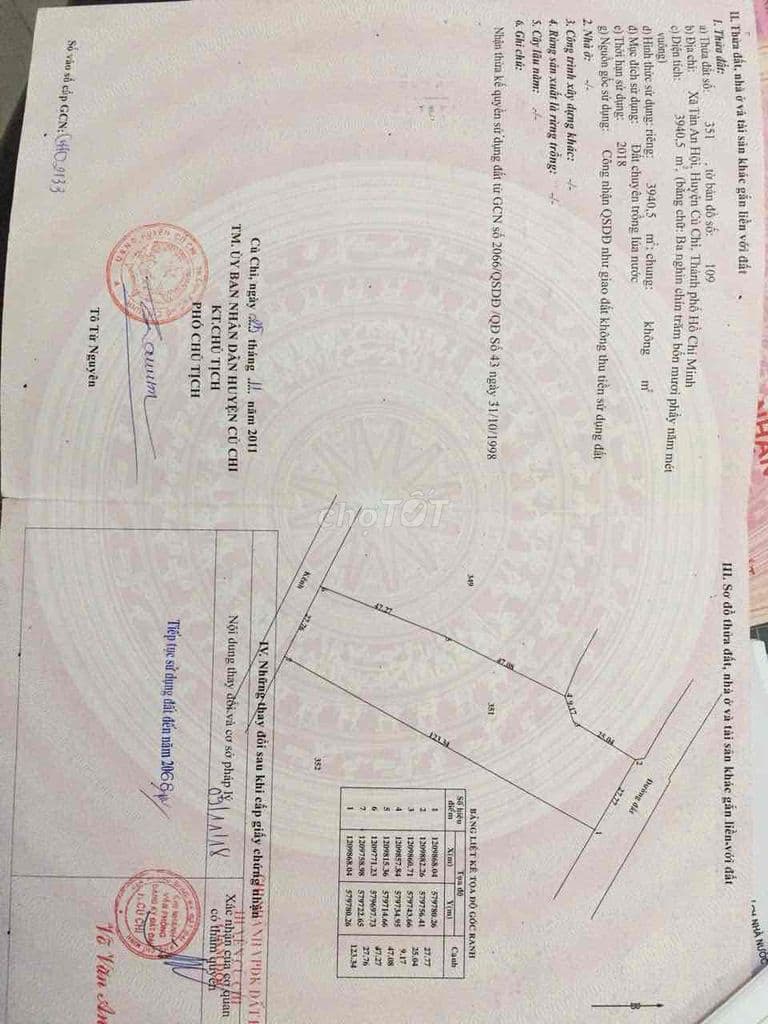 Cần bán 2 hecta đất ngay thị trấn củ chi.