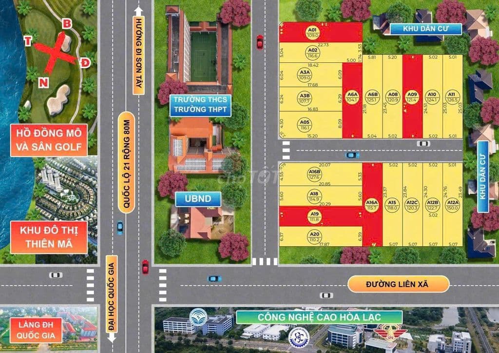 Đất nền láng hòa lạc, 124m, Mt6m, Giá 3,12 tỷ