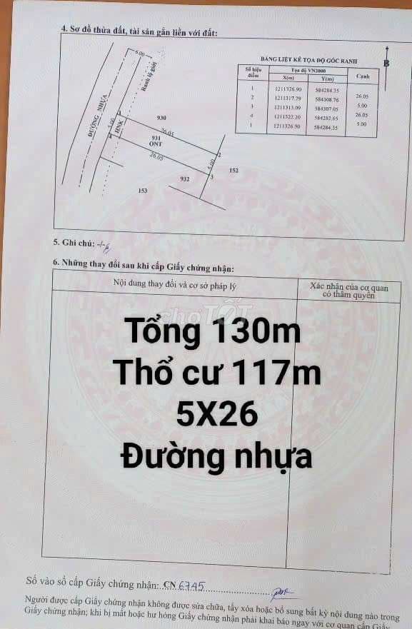 đất Chính chủ 5X26 thổ 117m, DT 130m, Tân thông hội, gần ủy ban Xã - Ảnh 3