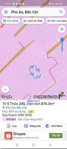 Bán đất Phú An, Thủ Dầu Một, Bình Dương 829m2 thổ cư gần Đại Nam