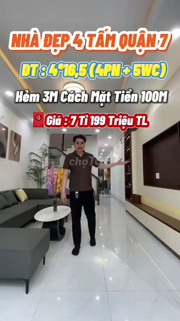 Nhà Quận 7 mới 4 tấm, 4x16.5m, 4PN 5WC, ngay cầu Phú Mỹ, giá 7.199 tỷ
