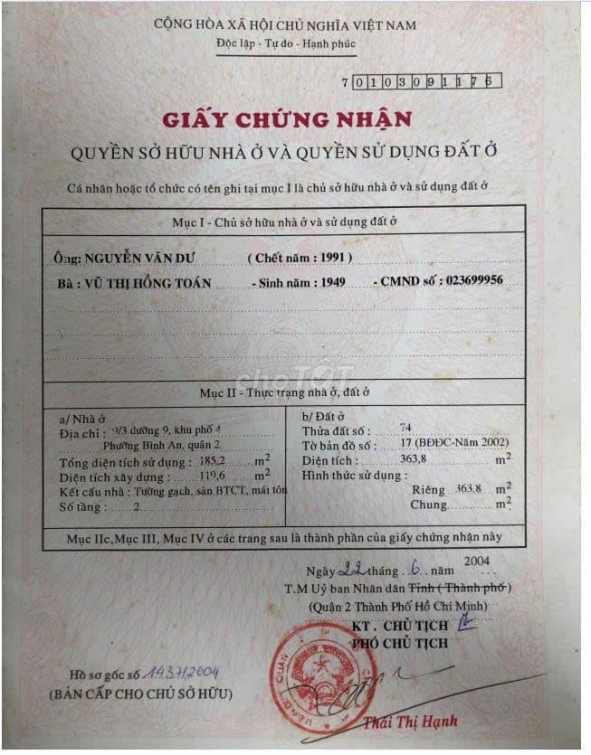 Ngân hàng thanh lý bán Nhà KDC Bộ Công An Mặt tiền đường, Quận 2, HCM