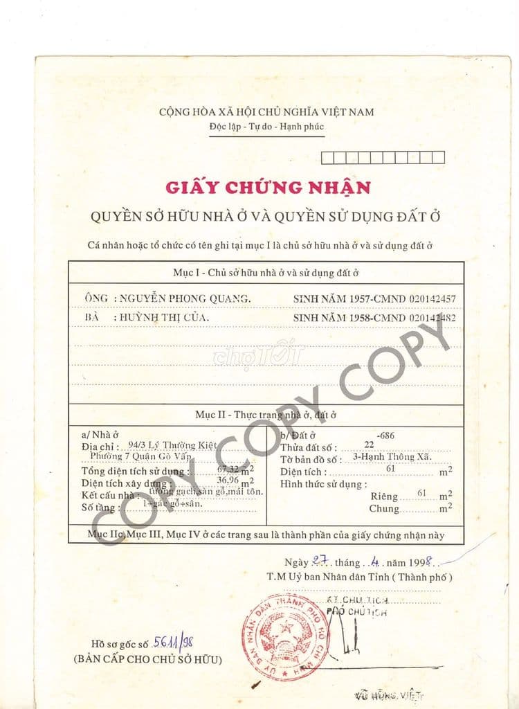 Cần bán nhà đường Lý Thường Kiệt Gò Vấp