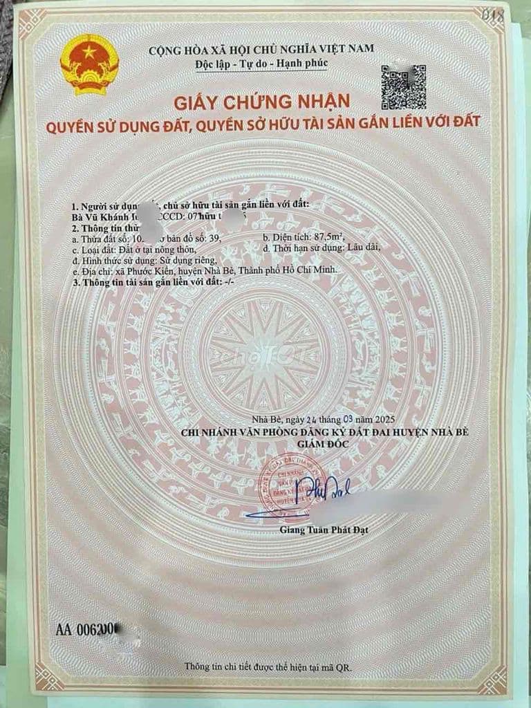 ĐẤT ĐẸP 87.5 MÉT ( 7x12.5 ) - KDC GIA LONG -PHƯỚC KIỂN, NHÀ BÈ - 6.6TY