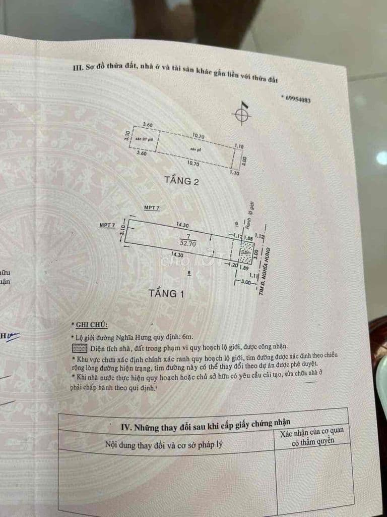 chính chủ bán nhà 38 nghĩa hưng 3x17.5 1 lầu , 6.1 tỉ