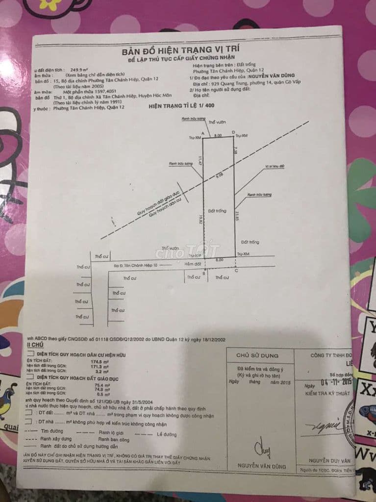 Bán đất hẻm 4m đường Tân Chánh hiệp 10, Ptch Quận 12