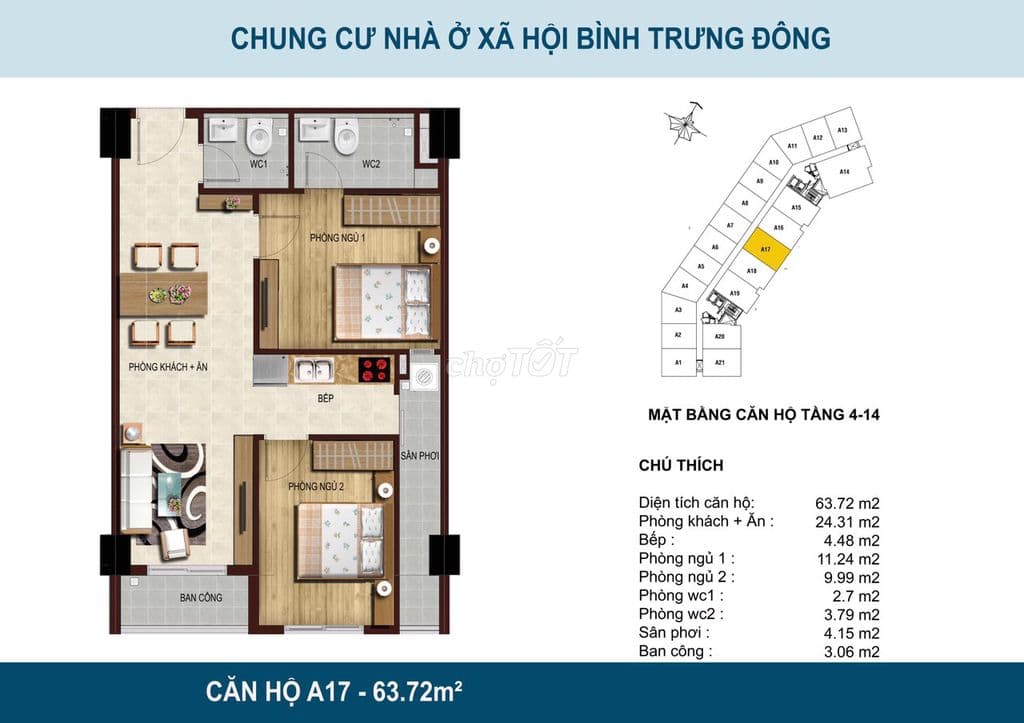 Căn hộ 64m2, tại Blusky Quận 2, giá 3 tỷ
