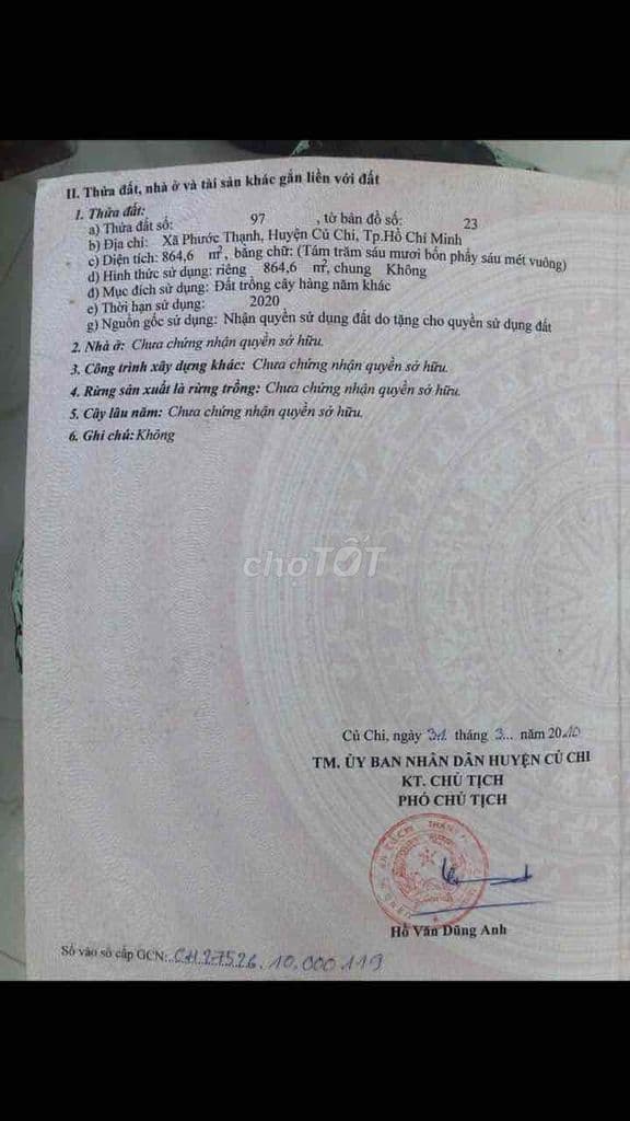 Bán nhà vườn 864.5m2, Phước Thạnh, Củ Chi