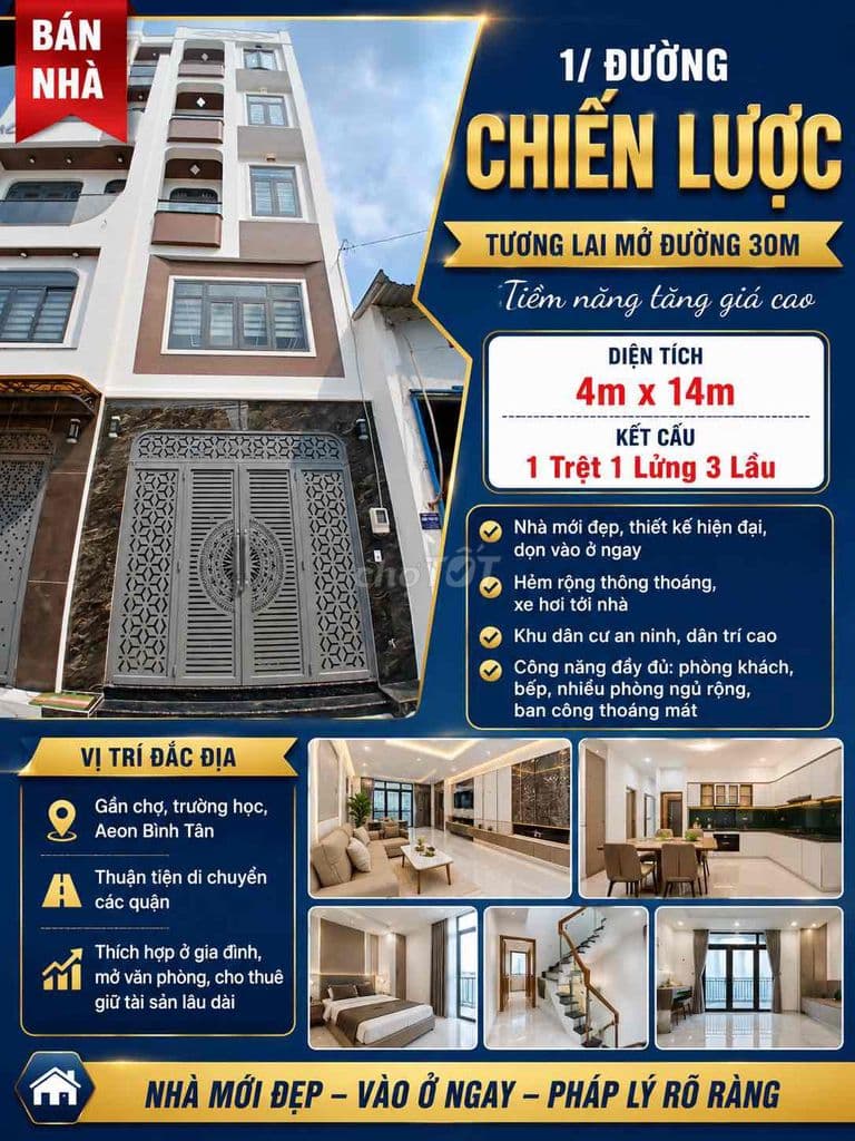 Bán Nhà 1/ Chiến Lược 4x14m 1 Lửng 3 Lầu Nhà Mới Đẹp Bình Tân