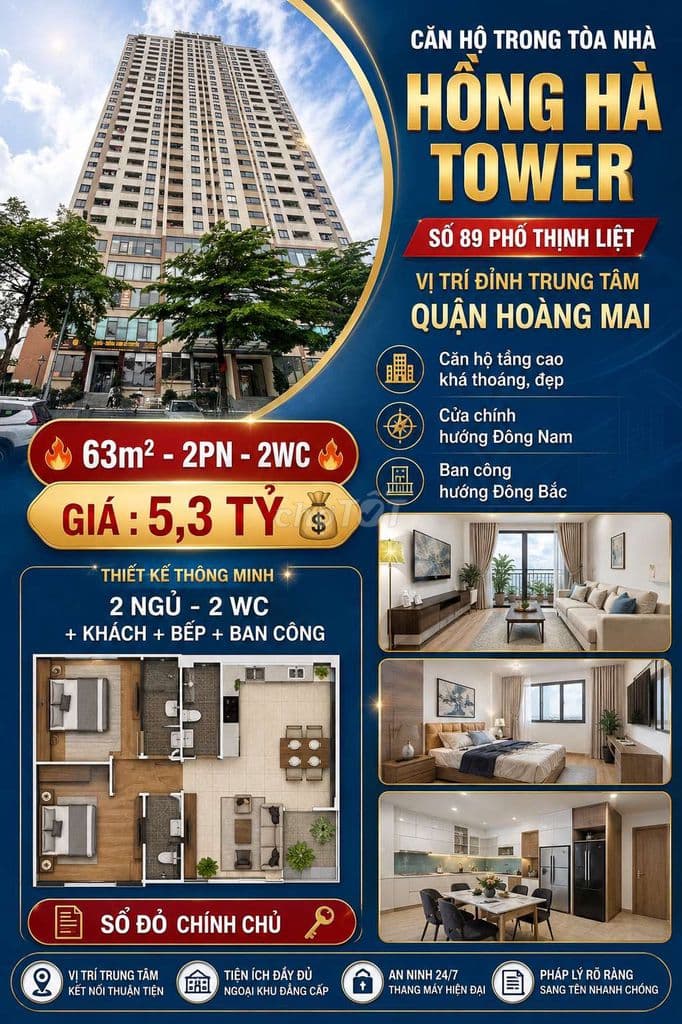 CĂN CHUNG CƯ 2 NGỦ 2 WC NẰM NGAY MẶT PHỐ HỘ KHẨU HOÀNG MAI