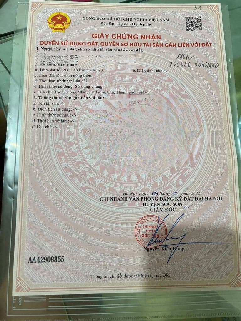 Bán đất lô góc full thổ cư Trung Giã, Sóc Sơn, Hà Nội - chỉ nhỉnh 1 tỷ