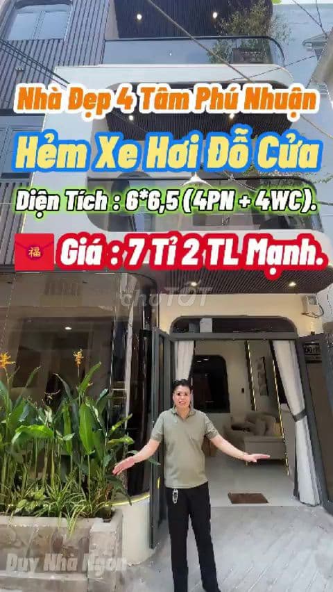 Nhà Phú Nhuận 4 tầng hiện đại, hẻm xe hơi, 4PN, sổ riêng, giáp Q1