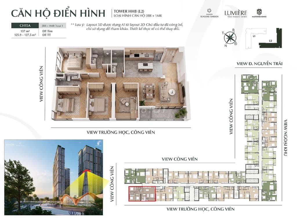 Bán căn góc 4PN 137m hướng ĐN- TN view nội khu Cao Xà Lá giá 21,7 tỷ