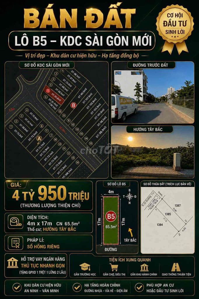 BÁN ĐẤT LÔ B5 KDC SÀI GÒN MỚI