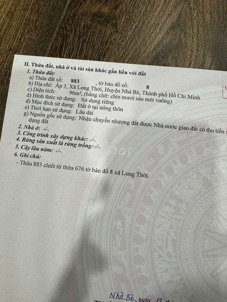 96m²đất thổ, xây dựng tự do Long Thới Nhà Bè, Bán 4 tỷ 868 - Ảnh 3