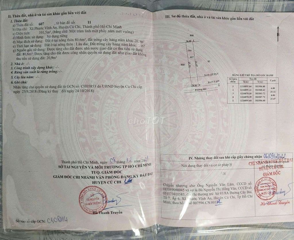 BÁN ĐẤT THỔ CƯ TẠI CỦ CHI