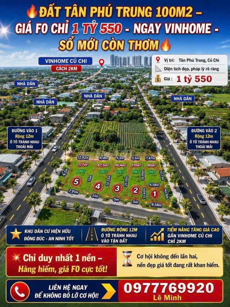 🔥 ĐẤT TÂN PHÚ TRUNG 90M2 FULL THỔ CƯ – GIÁ F0 CHỈ 1 TỶ 550 - NGAY VINH - Ảnh 2
