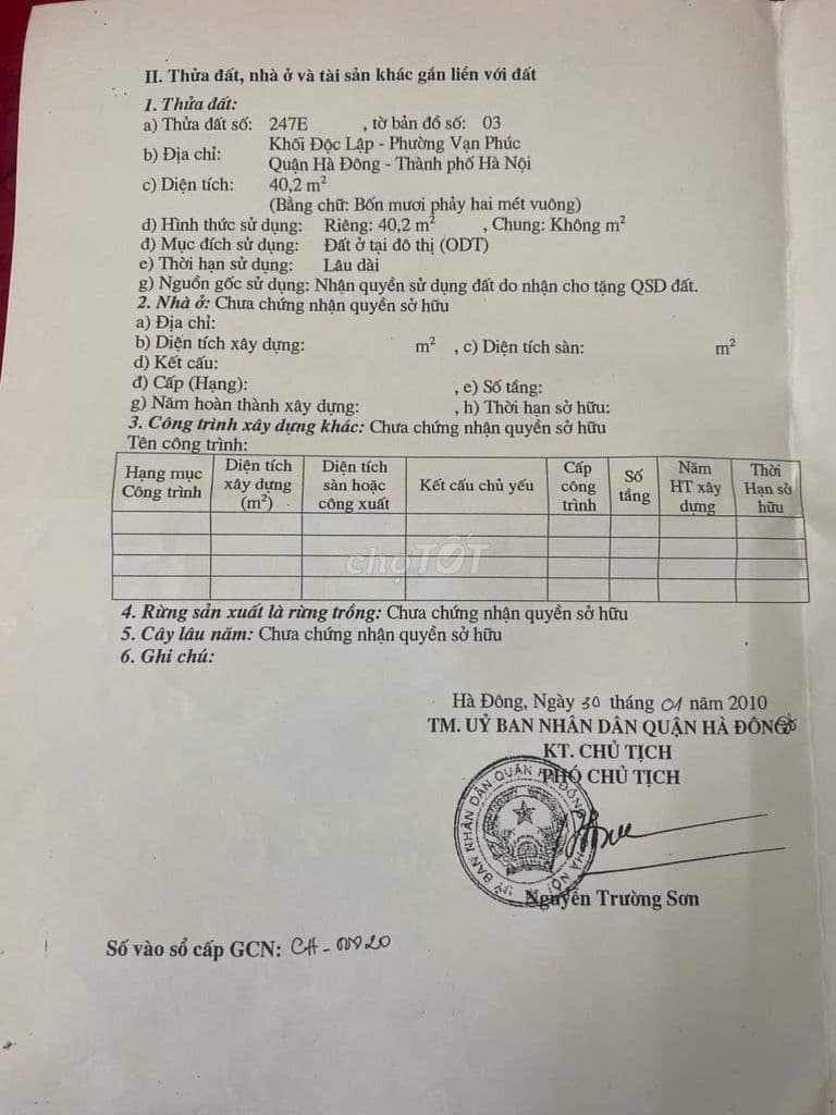 Chính chủ không mô giới - Bán nhà tại Vạn Phúc - Hà Đông