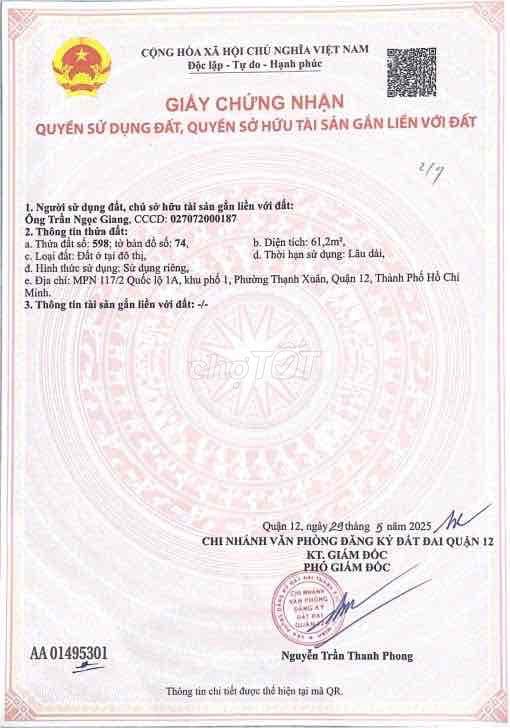 Bán đất mặt tiền quốc lộ 1A