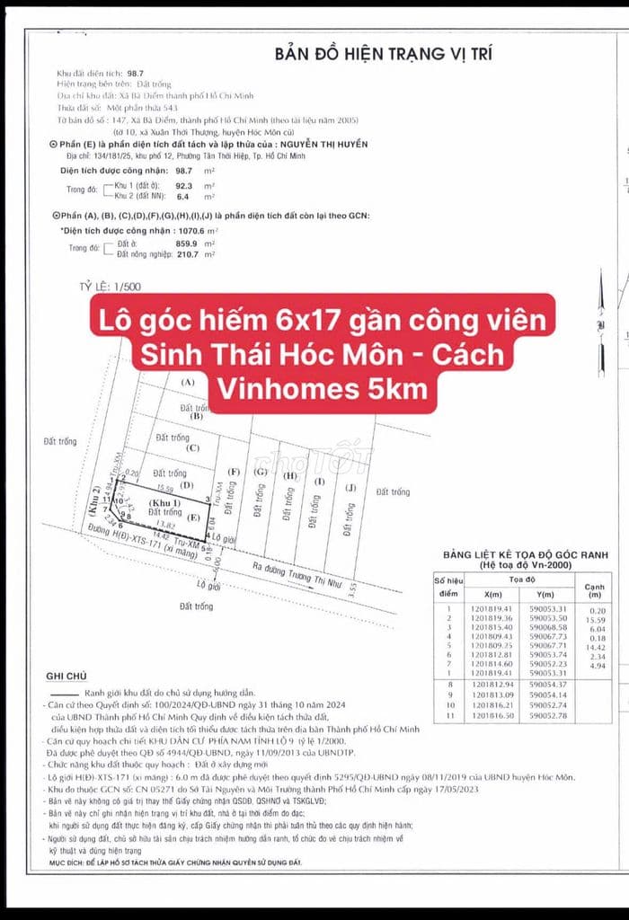 Lô đất 6x17m, Lô góc – Trương Thị Như - Nguyễn Thị Thử, Xuân Thới Sơn - Ảnh 2