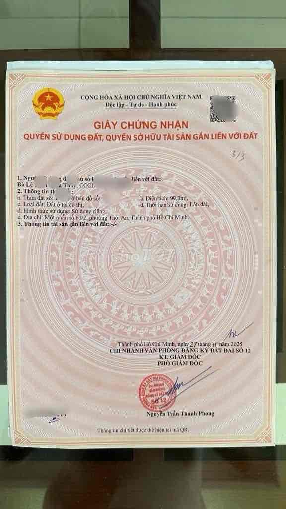ĐẤT LÔ GÓC lHẺM XE HƠI TCỜ, THỚI AN Q12 Diện tích: - Ảnh 3