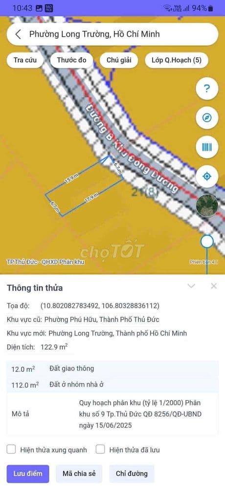Bán lô đất 123m ngang 6.7m, MT đường Nội bộ Bưng Ông Thoàn, Q9 cũ.