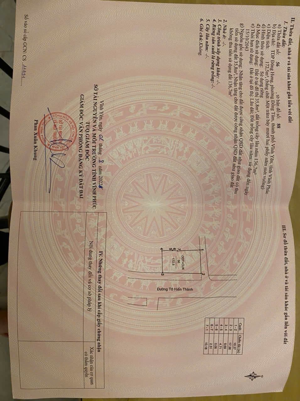 Bán đất P. Đồng Tâm, Tp. Vĩnh Yên, T. Vĩnh Phúc