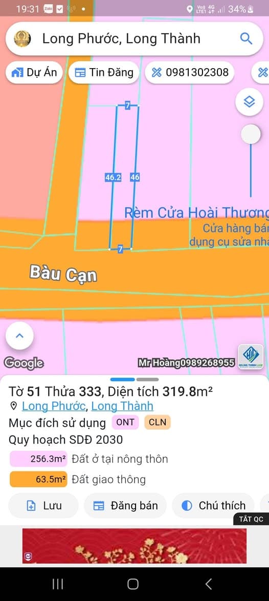 Bán đất Đ. Long Phước, X. Bàu Cạn, H. Long Thành, T. Đồng Nai